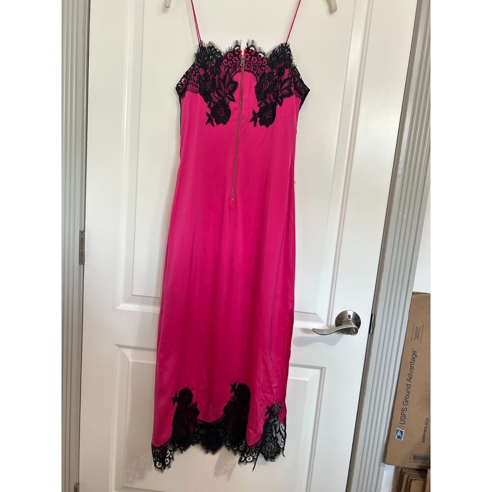 Alice & Olivia Luna Silk Slip Dress Lace Hot Fuchsia Size XS Chic 90s Babydoll - Picture 14 of 16